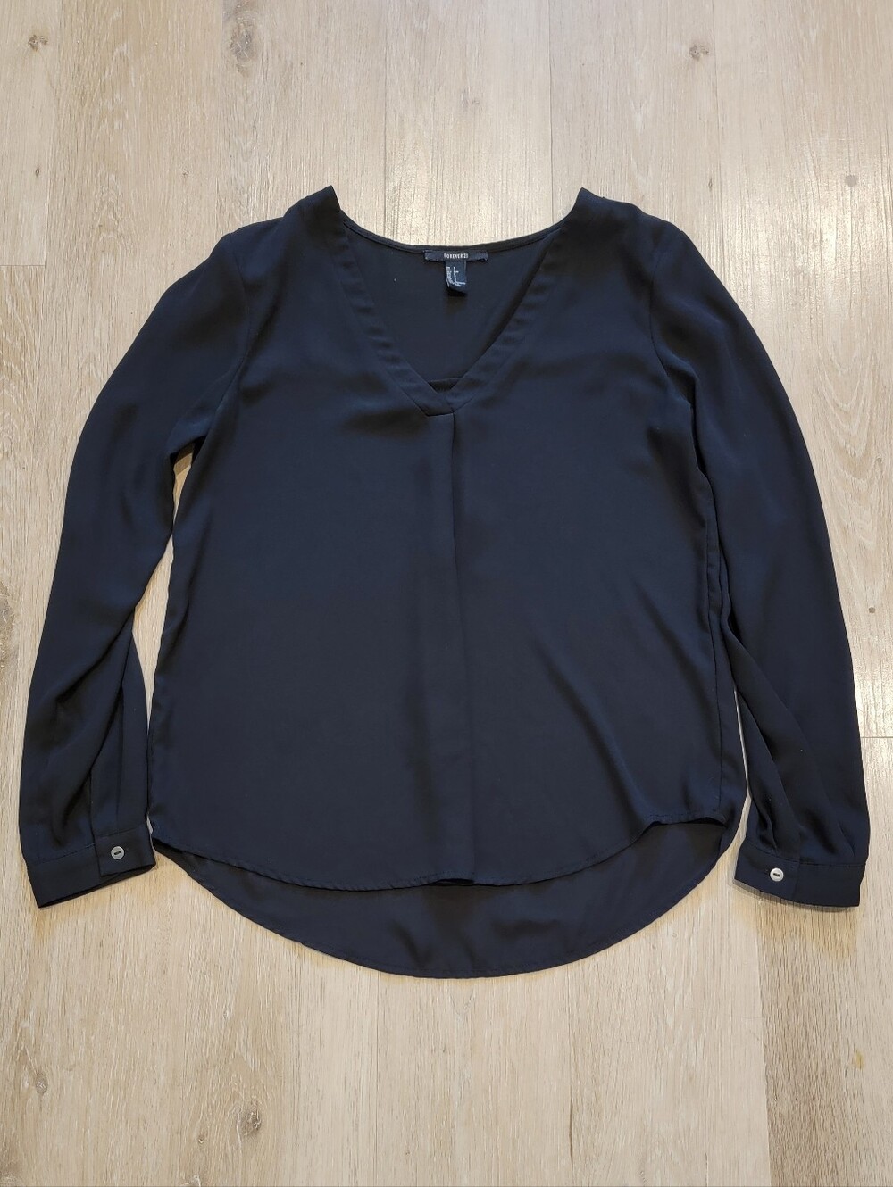 F21 black semi-sheer vneck